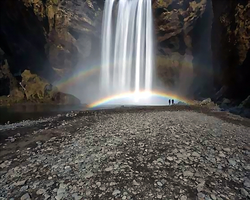 un Double arc-en-ciel à la chute Skogafoss islande